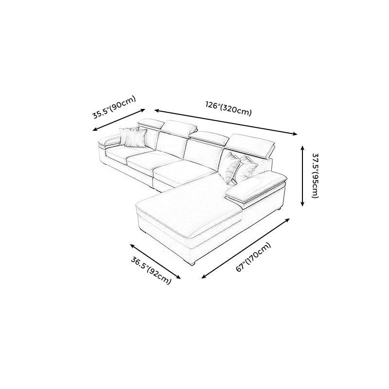 Grey L-Shape Sectional with Pillow Back Cushions Sofa for Living Room