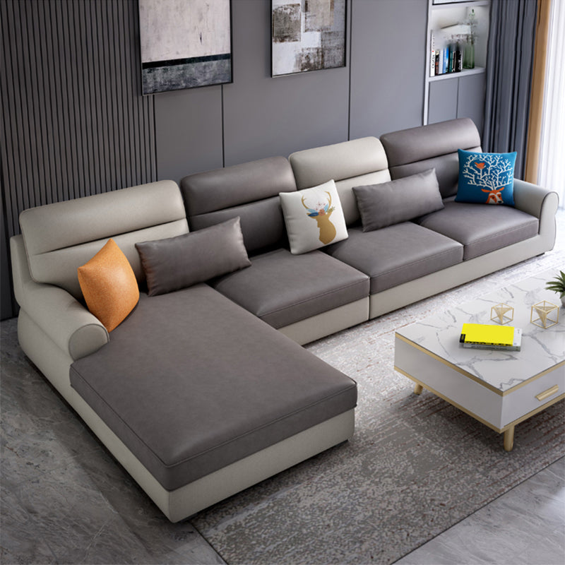 Recessed Arm Sofa and Chaise L-Shape Pillow Back Cushion Sectional