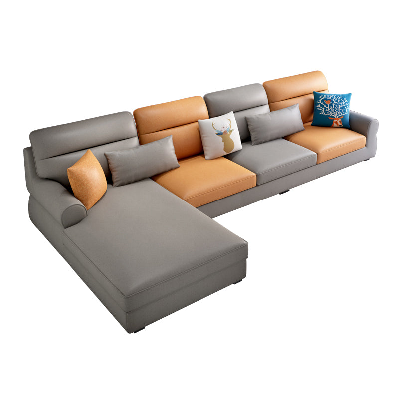 Recessed Arm Sofa and Chaise L-Shape Pillow Back Cushion Sectional