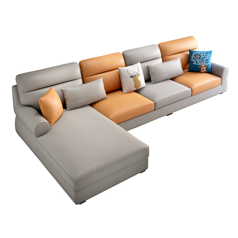 Recessed Arm Sofa and Chaise L-Shape Pillow Back Cushion Sectional