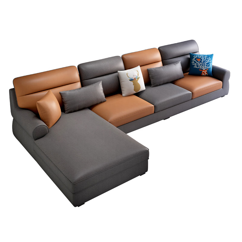 Recessed Arm Sofa and Chaise L-Shape Pillow Back Cushion Sectional