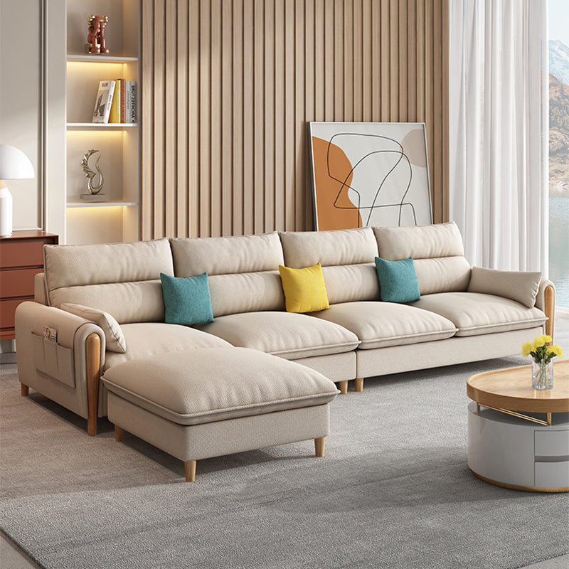 Modern Linen Sofa Cream Sectional with Removable Cushions for Apartment