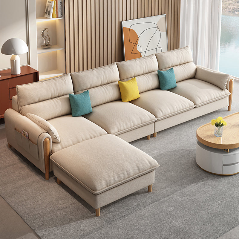 Modern Linen Sofa Cream Sectional with Removable Cushions for Apartment