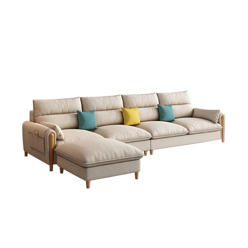 Modern Linen Sofa Cream Sectional with Removable Cushions for Apartment