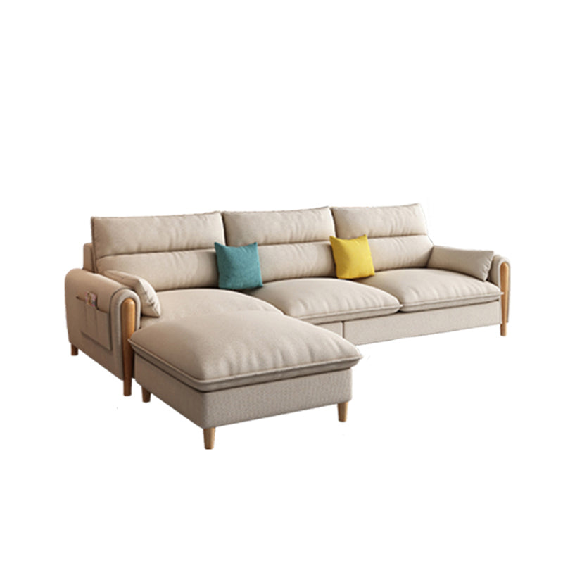 Modern Linen Sofa Cream Sectional with Removable Cushions for Apartment