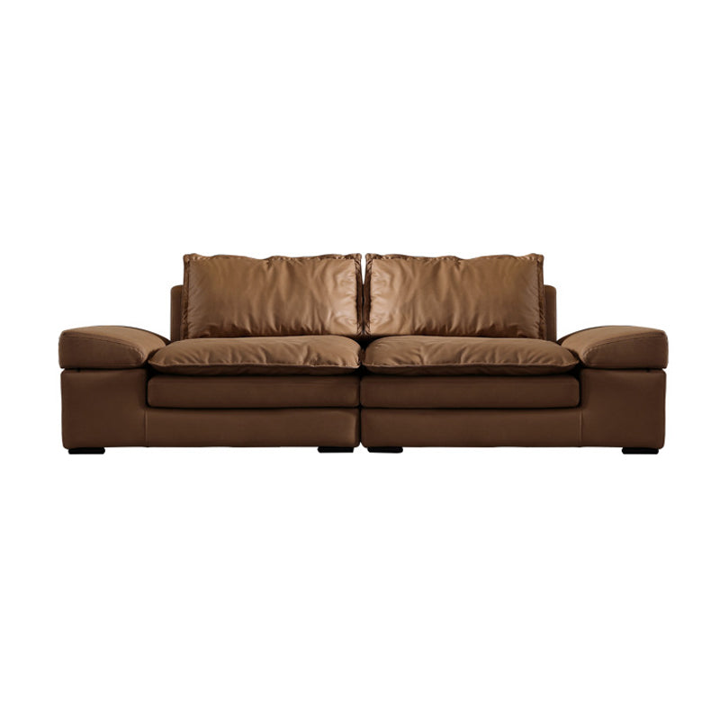 Modern Faux Leather Sectional Tan Cushion Back Sofa for Living Room