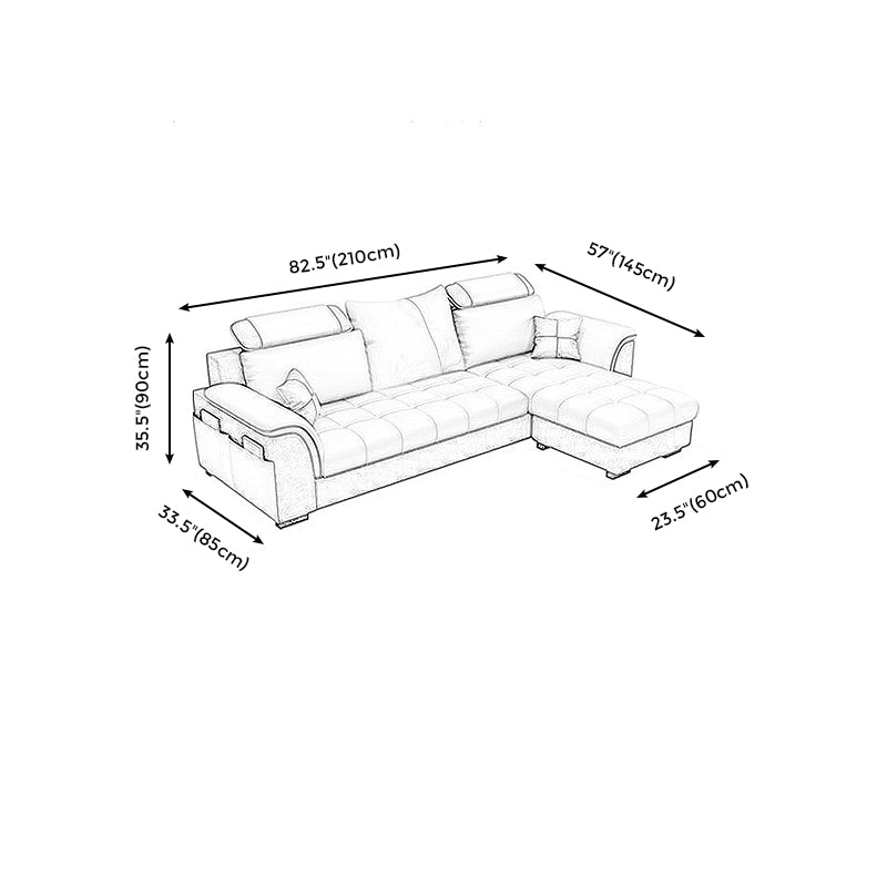 Modern Solid Wood Frame Sectional Linen/Faux Leather Sofa with Ottoman Inlcuded