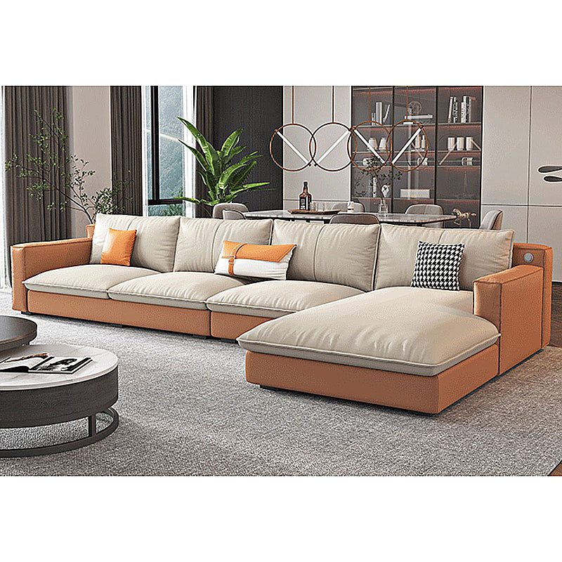 Modern Square Arm Sectionals 33.46"H Pillow Back Sofa and Chaise