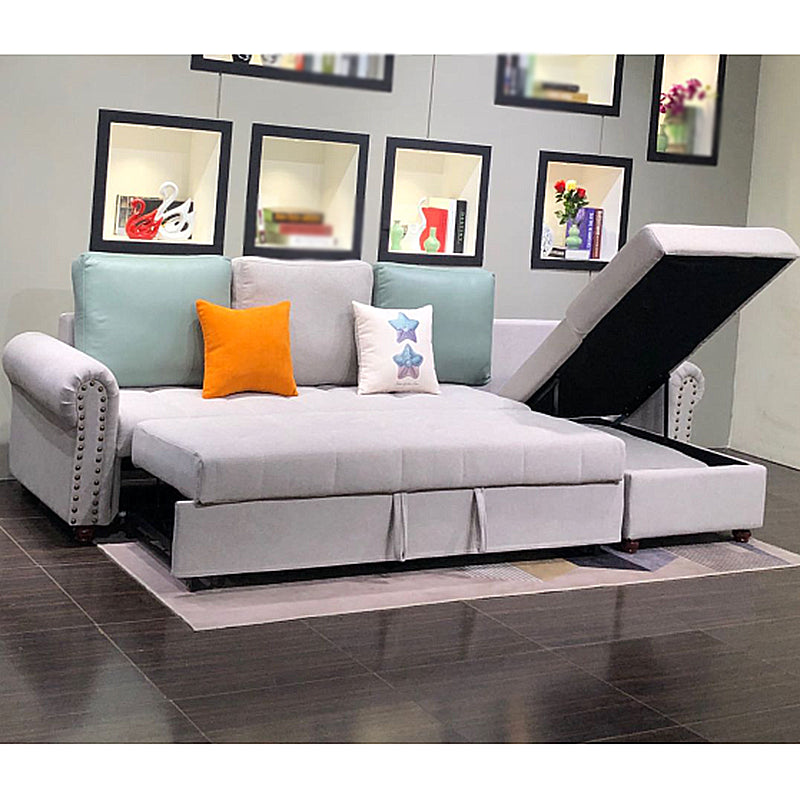 Rolled Arm Sectionals 116.14"L x 59.06"W x 38.58"H Cushion Back Sofa Bed with Storage