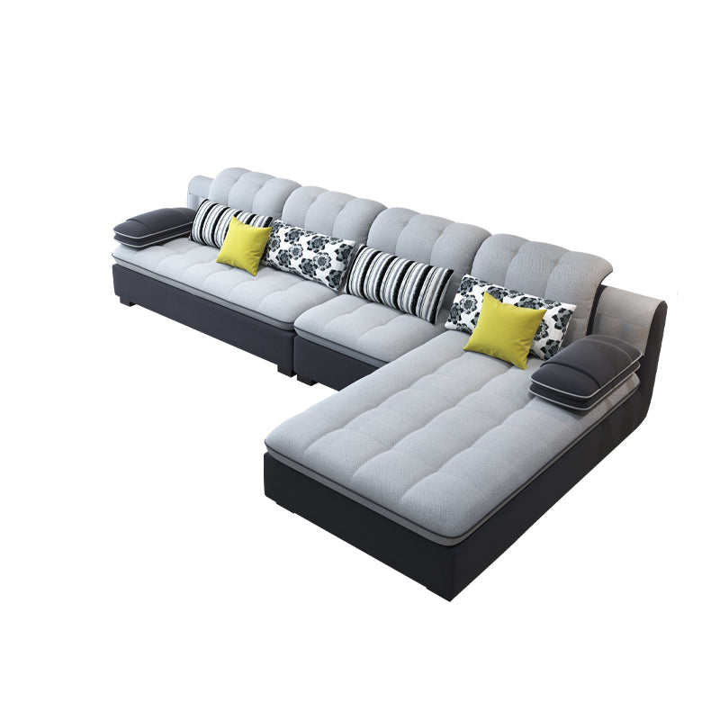 Scandinavian Light Gray Pillow Top Arm Sofa Slipcovered Sectional with Pocket Storage