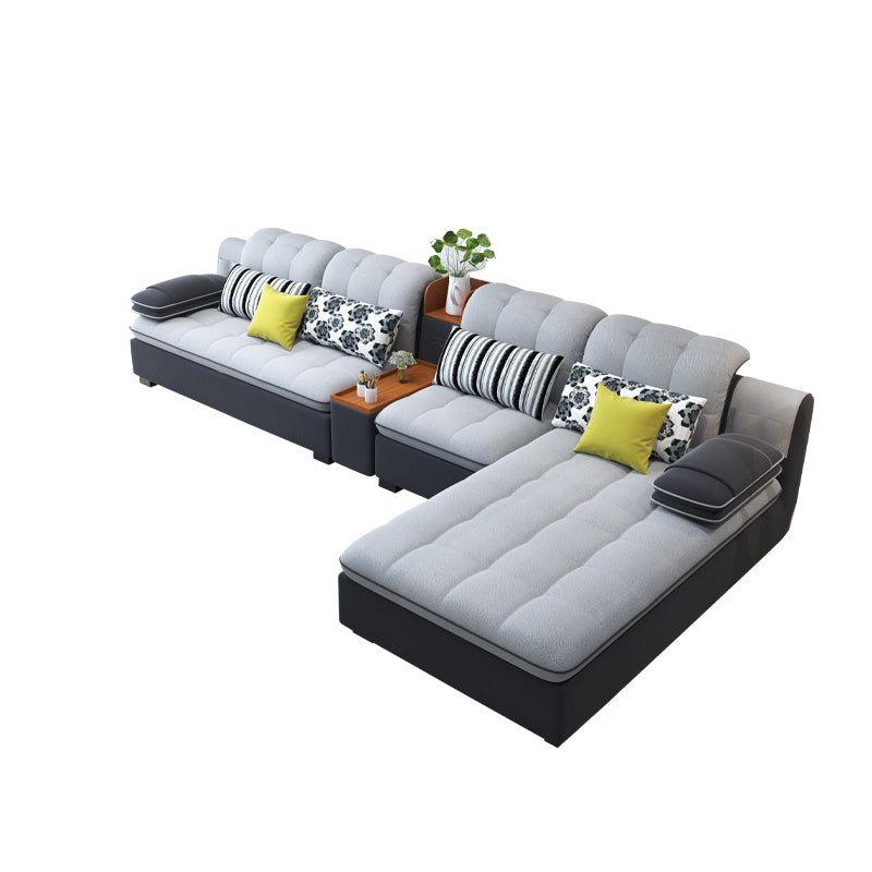 Scandinavian Light Gray Pillow Top Arm Sofa Slipcovered Sectional with Pocket Storage