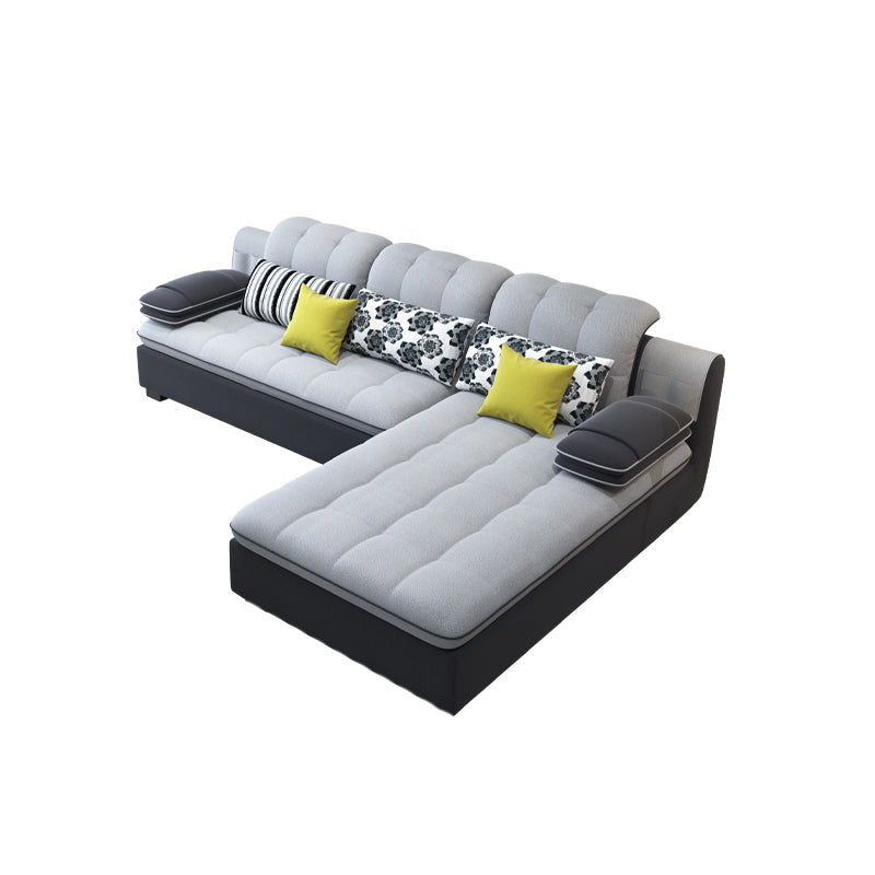 Scandinavian Light Gray Pillow Top Arm Sofa Slipcovered Sectional with Pocket Storage