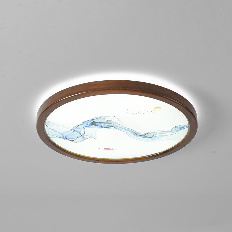 Round Shape LED Ceiling Lamp Modern Wood 1 Light Flush Mount for Study