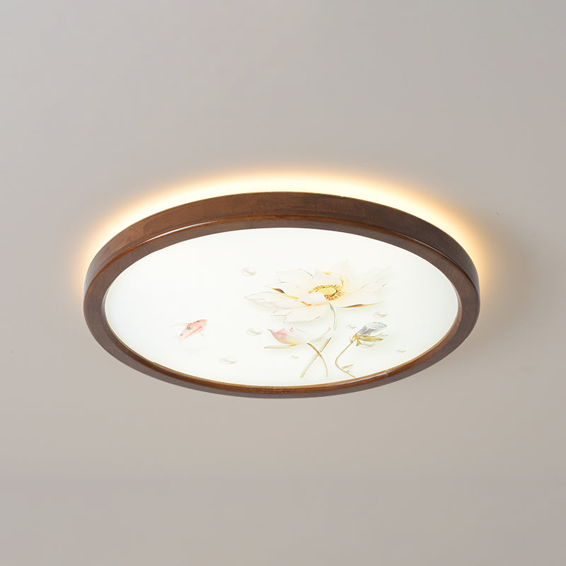 Round Shape LED Ceiling Lamp Modern Wood 1 Light Flush Mount for Study