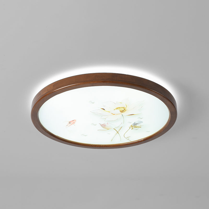 Round Shape LED Ceiling Lamp Modern Wood 1 Light Flush Mount for Study