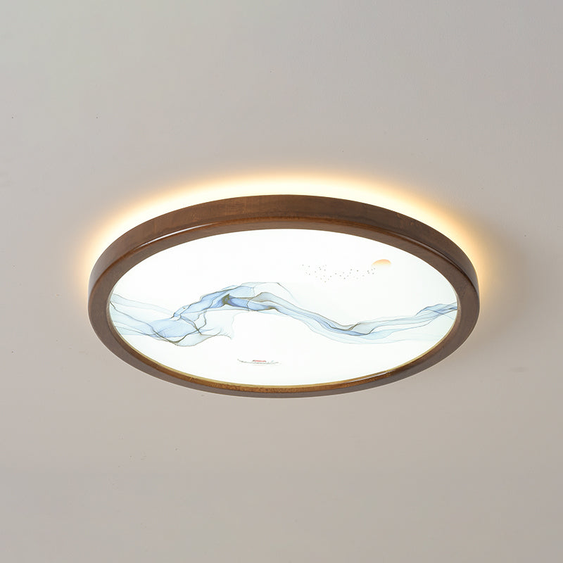 Round Shape LED Ceiling Lamp Modern Wood 1 Light Flush Mount for Study