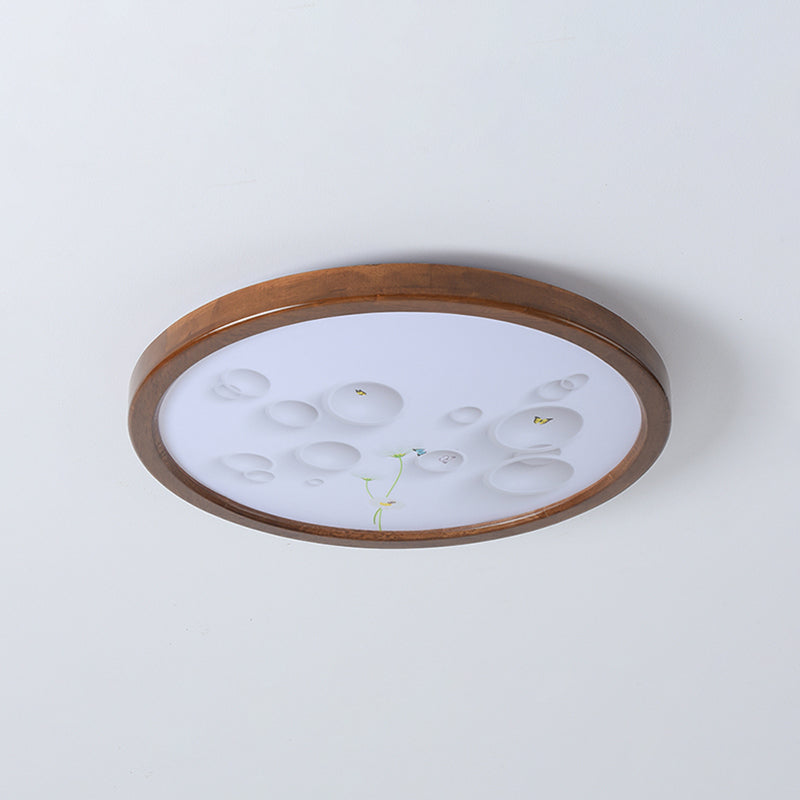 Round Shape LED Ceiling Lamp Modern Wood 1 Light Flush Mount for Study