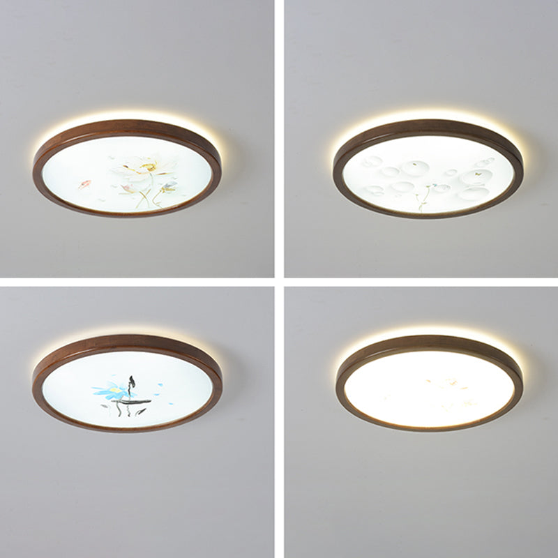 Round Shape LED Ceiling Lamp Modern Wood 1 Light Flush Mount for Study