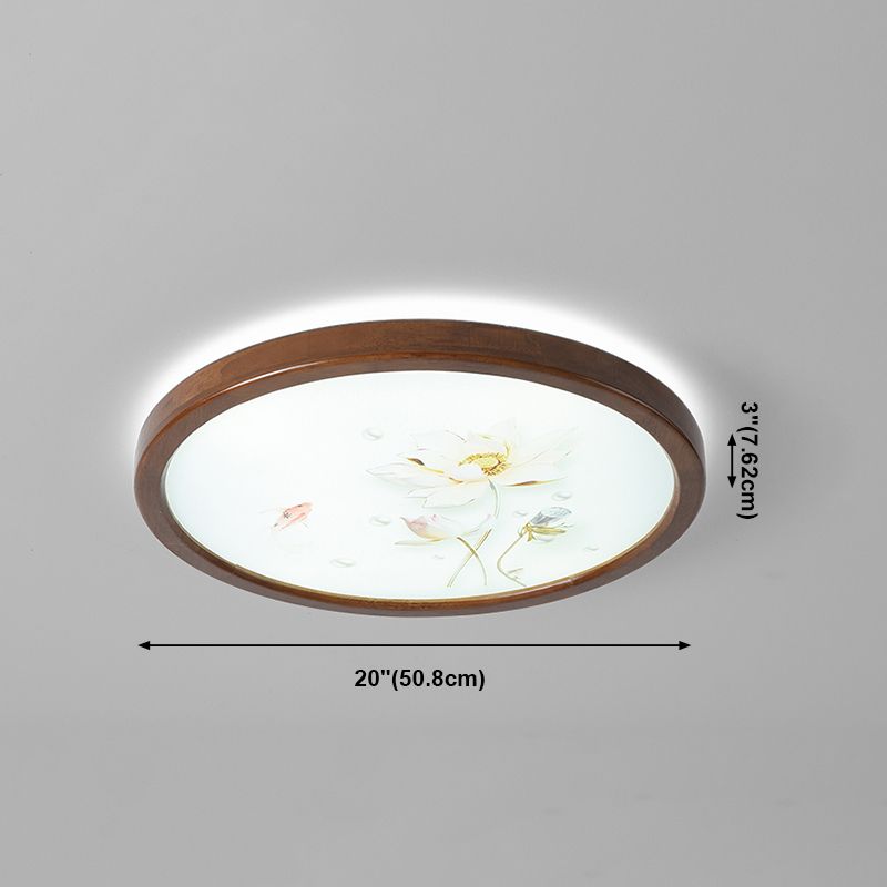 Round Shape LED Ceiling Lamp Modern Wood 1 Light Flush Mount for Study