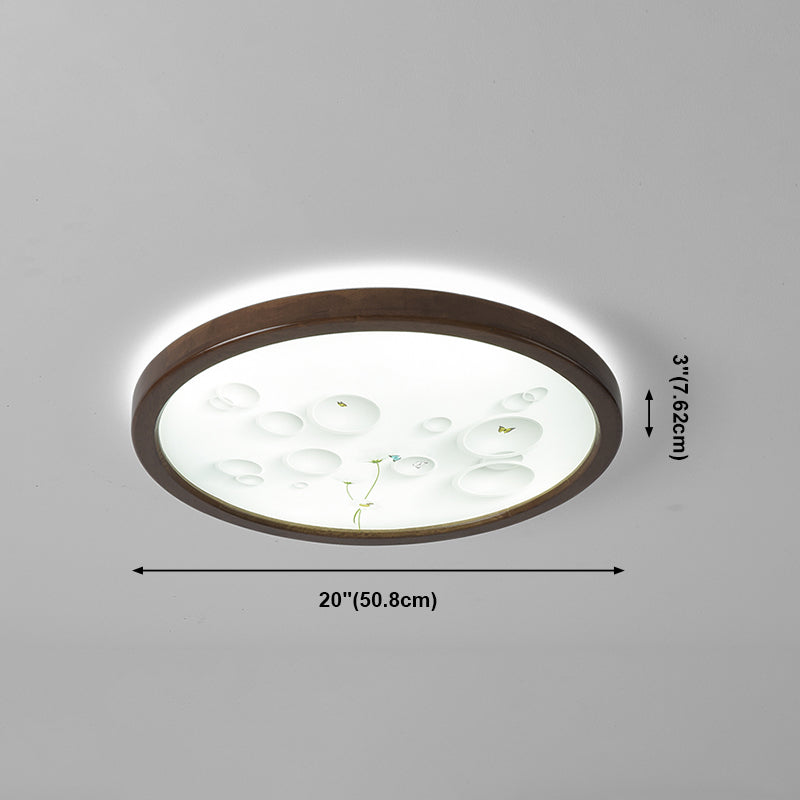 Round Shape LED Ceiling Lamp Modern Wood 1 Light Flush Mount for Study