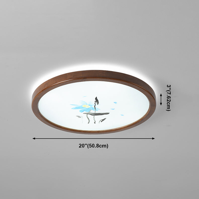 Round Shape LED Ceiling Lamp Modern Wood 1 Light Flush Mount for Study