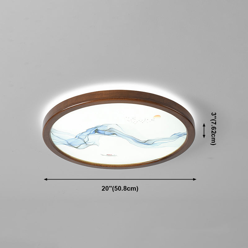 Round Shape LED Ceiling Lamp Modern Wood 1 Light Flush Mount for Study