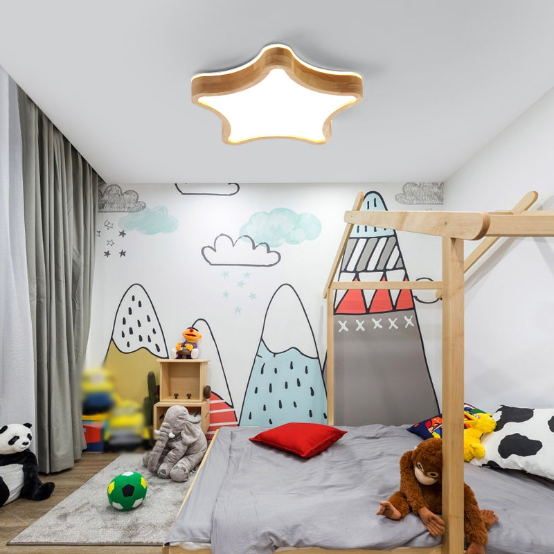 Geometry Shape LED Ceiling Lamp Modern Wood 1 Light Flush Mount for Children's Room