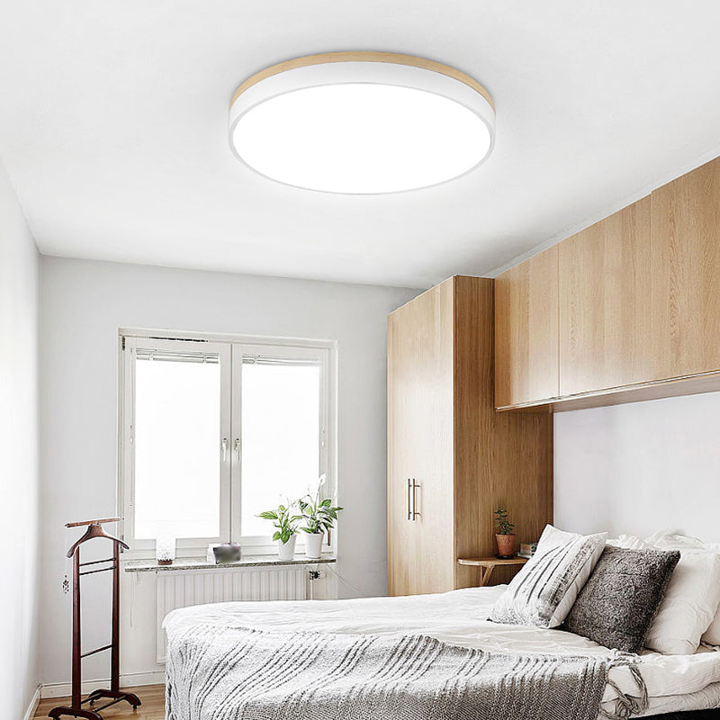 Geometry Shape LED Ceiling Lamp Modern Wood 1 Light Flush Mount for Balcony Aisle