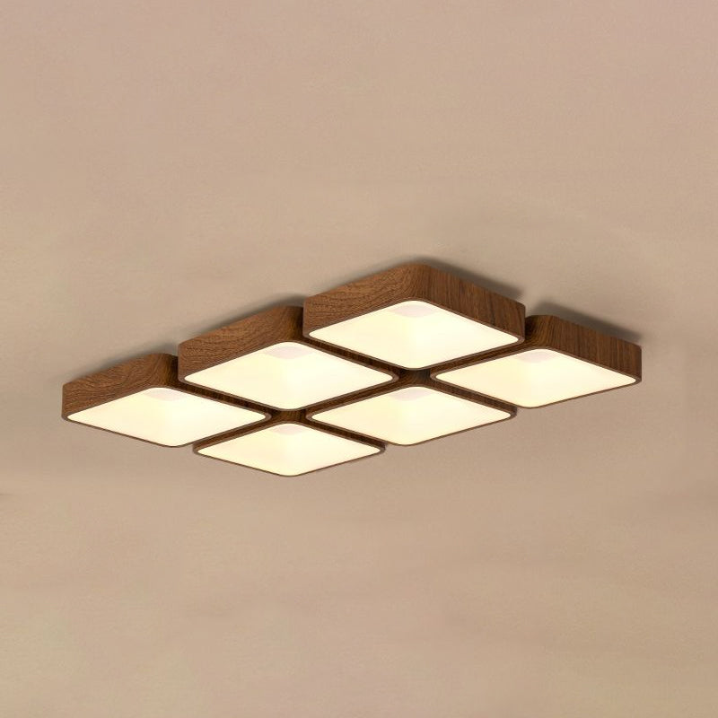 Geometry Shape LED Ceiling Lamp Modern Wood Flush Mount for Bedroom Living Room