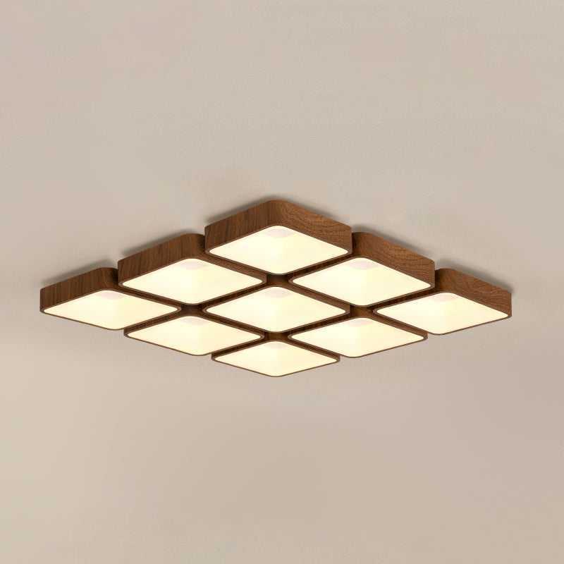 Geometry Shape LED Ceiling Lamp Modern Wood Flush Mount for Bedroom Living Room