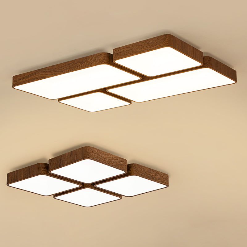 Geometry Shape LED Ceiling Lamp Modern Wood Flush Mount for Bedroom Living Room