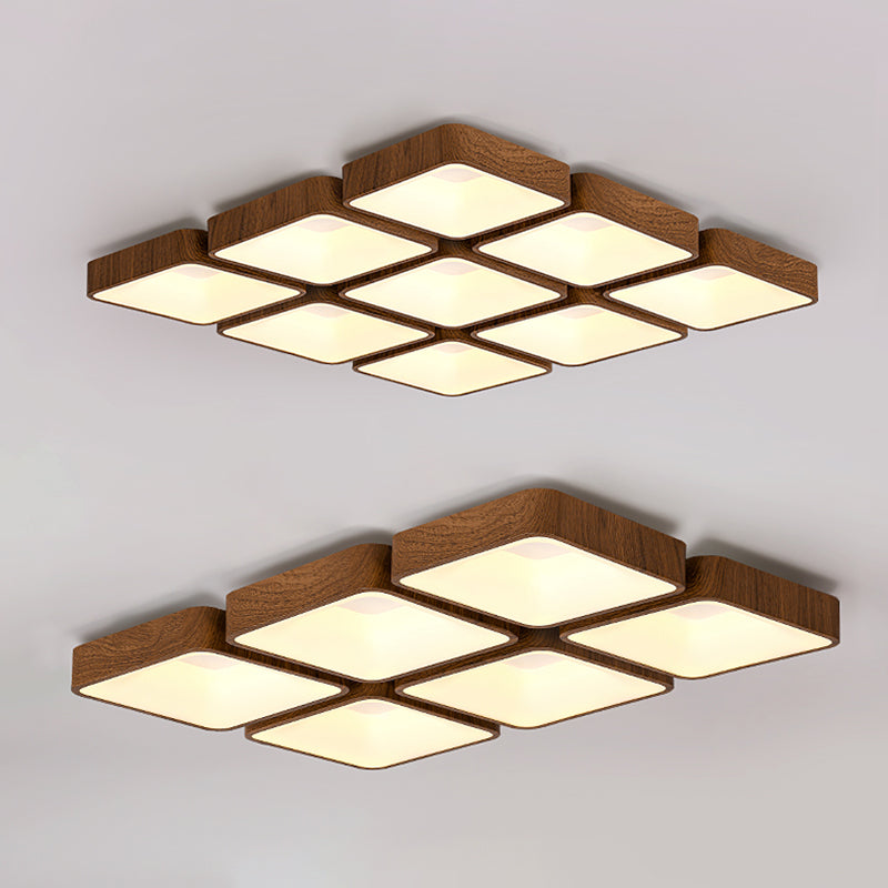 Geometry Shape LED Ceiling Lamp Modern Wood Flush Mount for Bedroom Living Room