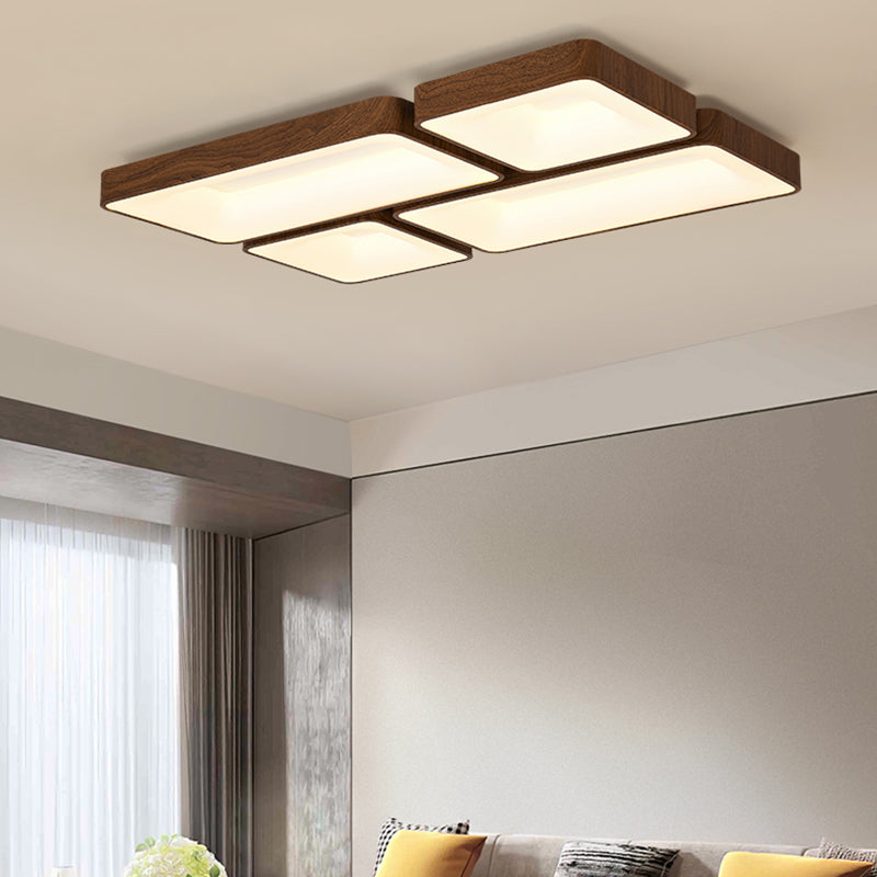 Geometry Shape LED Ceiling Lamp Modern Wood Flush Mount for Bedroom Living Room