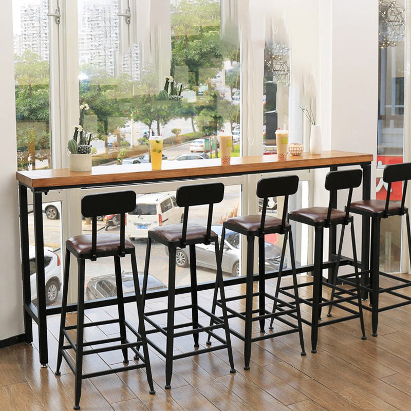 Solid Wood Bar Table Industrial Bar Table with Trestle Base in Black