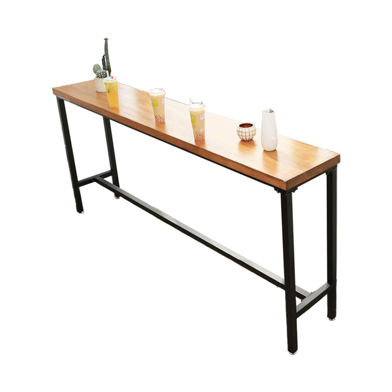 Solid Wood Bar Table Industrial Bar Table with Trestle Base in Black