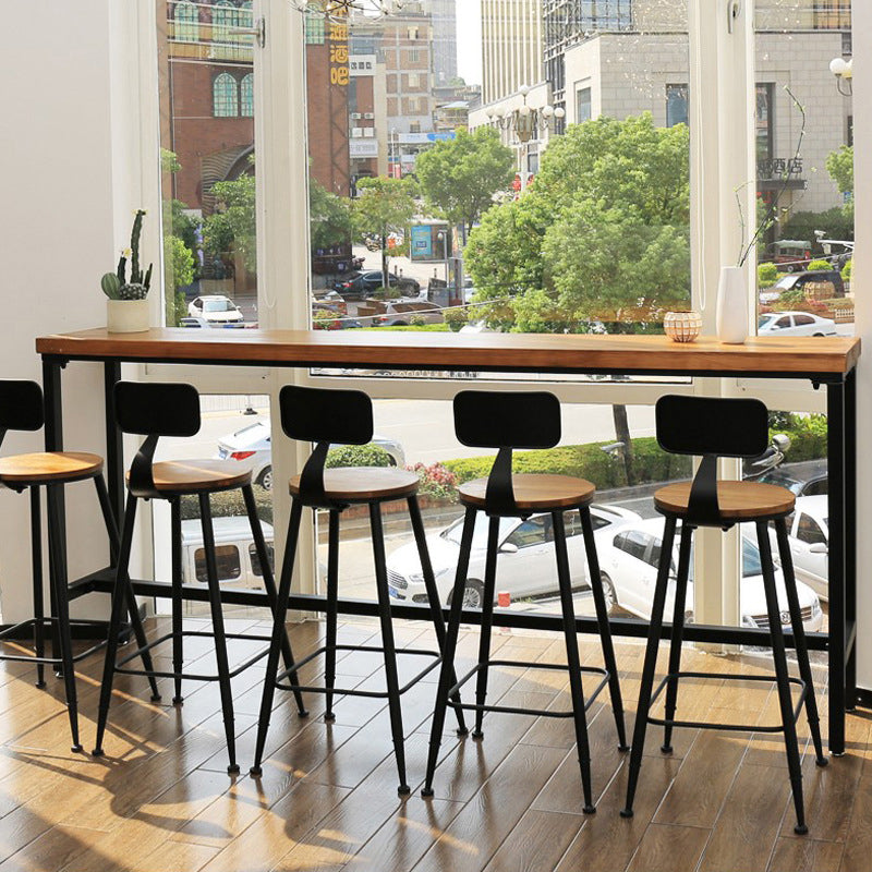 Solid Wood Bar Table Industrial Bar Table with Trestle Base in Black