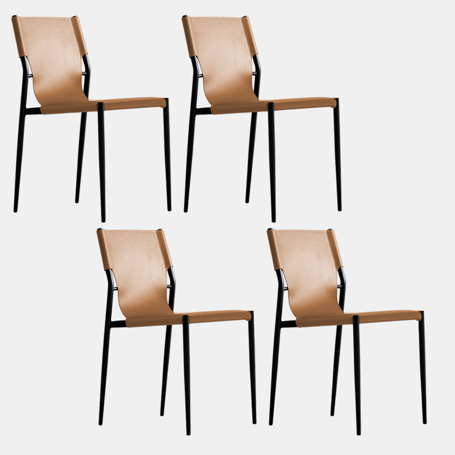 Minimalist Leather Dining Chairs Armless Solid Back Chairs for Kitchen