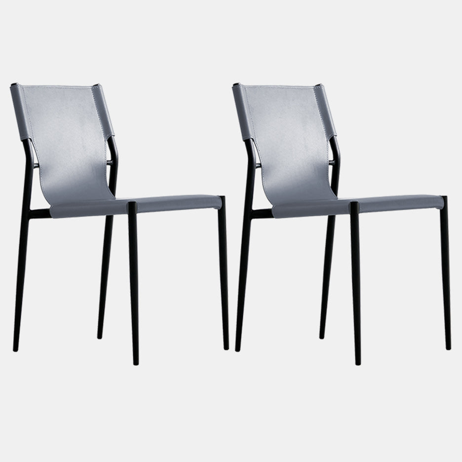 Minimalist Leather Dining Chairs Armless Solid Back Chairs for Kitchen