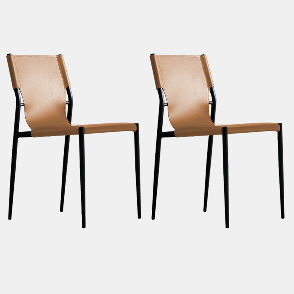 Minimalist Leather Dining Chairs Armless Solid Back Chairs for Kitchen