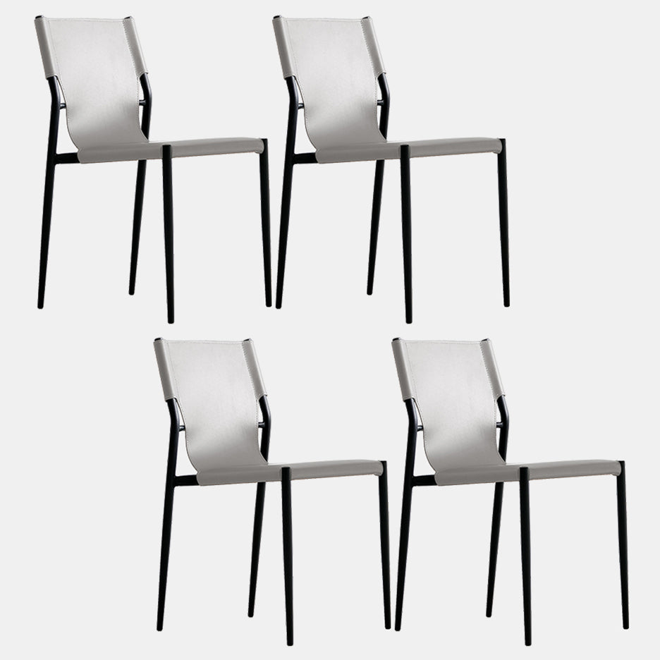 Minimalist Leather Dining Chairs Armless Solid Back Chairs for Kitchen