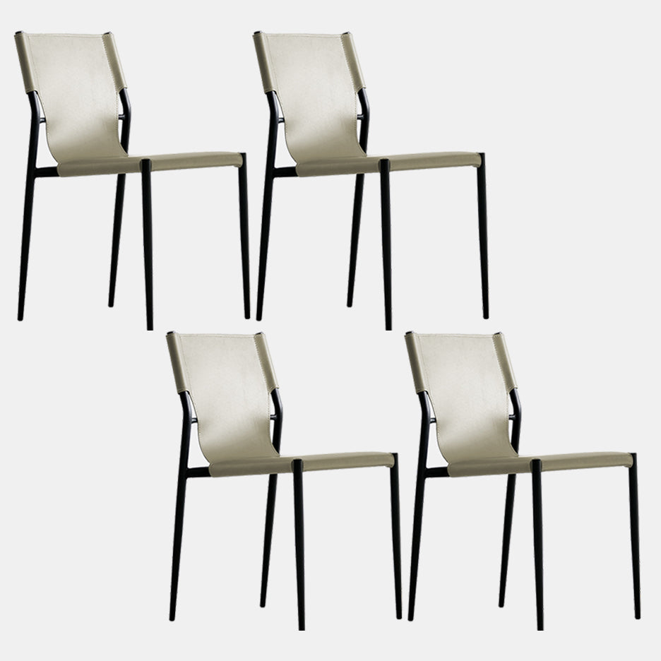 Minimalist Leather Dining Chairs Armless Solid Back Chairs for Kitchen