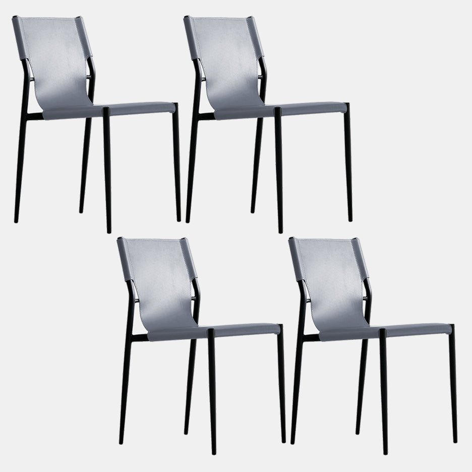 Minimalist Leather Dining Chairs Armless Solid Back Chairs for Kitchen