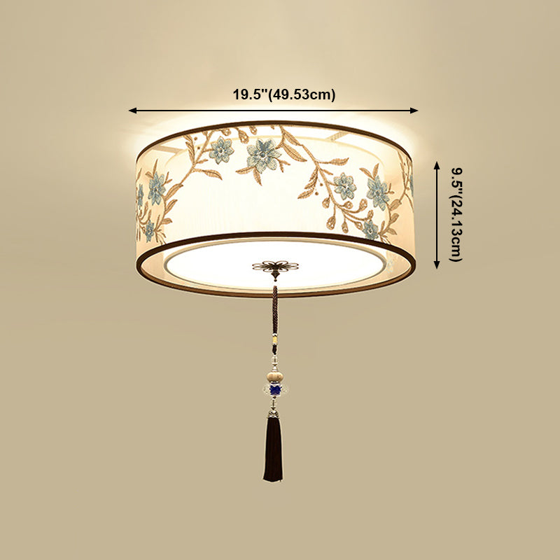 Geometry Shape Ceiling Lamp Tradition Iron Flush Mount with Fabric Lampshade for Hall