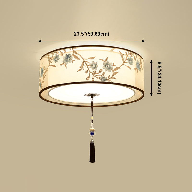 Geometry Shape Ceiling Lamp Tradition Iron Flush Mount with Fabric Lampshade for Hall