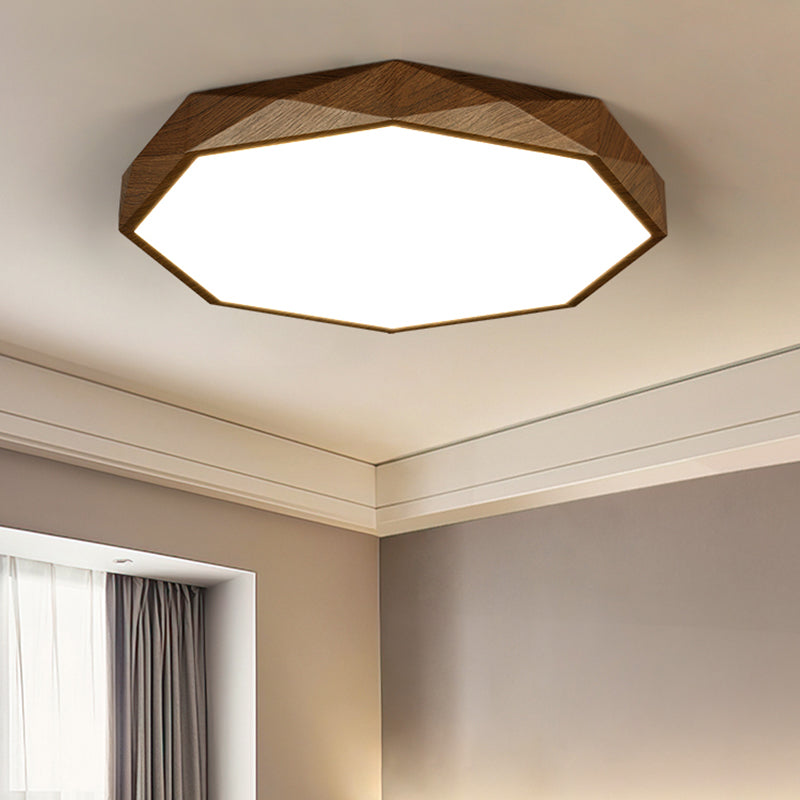 Octagonal Shape LED Ceiling Lamp Modern Wood 1 Light Flush Mount for Living Room