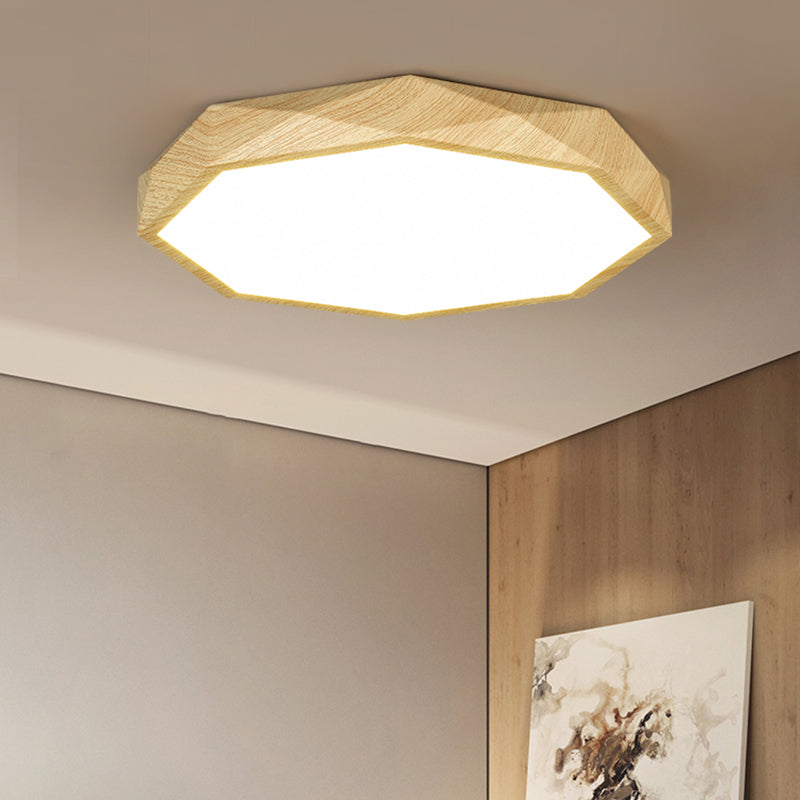 Octagonal Shape LED Ceiling Lamp Modern Wood 1 Light Flush Mount for Living Room