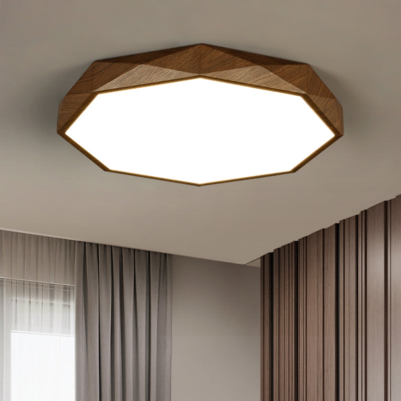 Octagonal Shape LED Ceiling Lamp Modern Wood 1 Light Flush Mount for Living Room