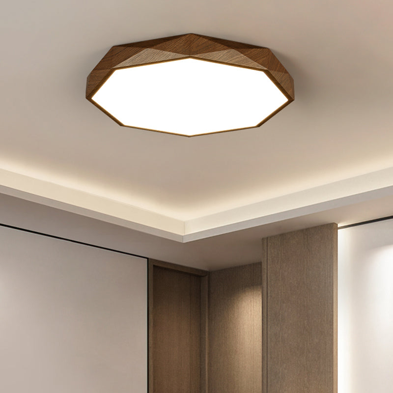 Octagonal Shape LED Ceiling Lamp Modern Wood 1 Light Flush Mount for Living Room