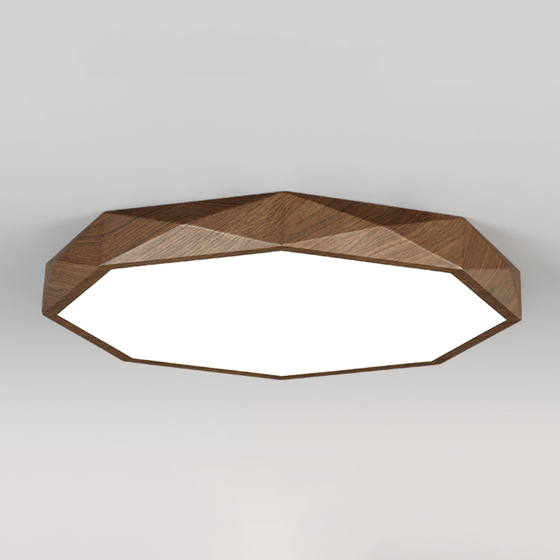 Octagonal Shape LED Ceiling Lamp Modern Wood 1 Light Flush Mount for Living Room