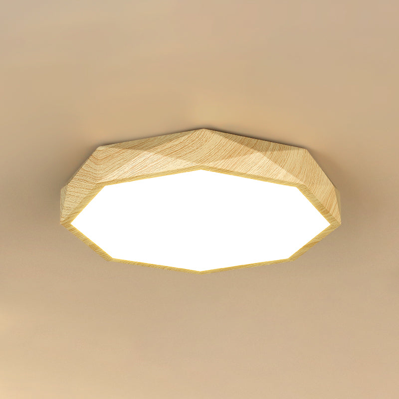 Octagonal Shape LED Ceiling Lamp Modern Wood 1 Light Flush Mount for Living Room